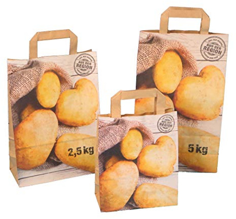 250 Papiertragetaschen Kartoffeltragetaschen Papiertüten für Kartoffeln verschiedene Größen zur Auswahl - Inkl. Verpackungslizenz in D (18+8x22cm)