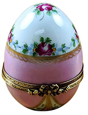 Rochard Pink Egg with Flowers Limoges Porcelain Box