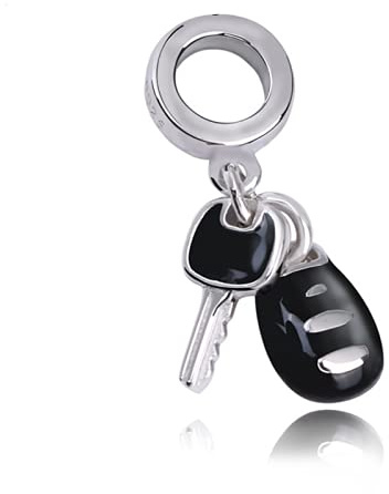 ZHANGCHEN Schwarz Emaille Erling Silber 925 Anhänger, Auto Schlüsselanhänger Passend für Original Pandora Armband für Frauen, Trendy Schmuck Geschenk