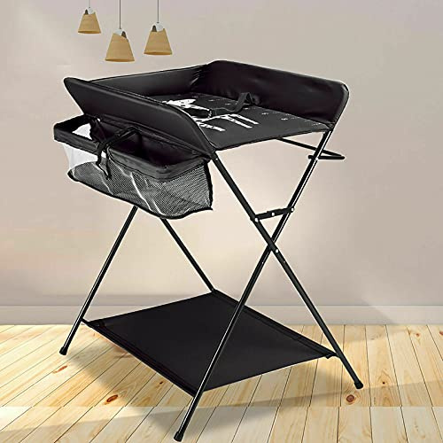 Klappbare Wickelkommode höhenverstellbar Klappwickeltisch mit/ohne Rollen, Mobile Wickeltisch mit Wickelauflage, Sicherheitsgurt und Ablagefächern Geeignet für Babys und Kleinkinder (c)