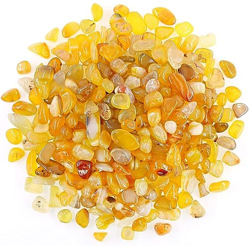 WAYBER Natural Yellow Agate Pebbles, 1 Lb/460g Decorative Rocks Non-Toxic Crystal Stone Irregular Quartz Gemstone Crushed Pieces Tumbled Stone Chips for Jewelry Making/Home Decoration
