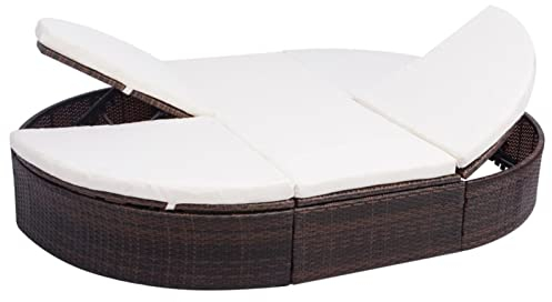 Susany Outdoor-Lounge-Bett Liege mit Polster,Doppel-Sonnenliege Gartenliege Polyrattan Doppelliege Verstellbar Outdoor Garten 2-Personen-Sonnenliegen 200 x 140 x 28 cm (L x B x H), Braun