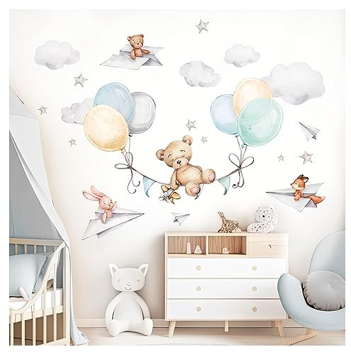Little Deco Wandsticker Bär mit Luftballons Wandtattoo für Babyzimmer Tiere Kinderzimmer Wandaufkleber selbstklebend Deko DL847-2