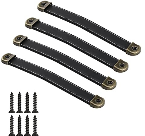 CONPHERON 4 Stk Antik Ledergriff Möbelgriff Schrankgriff Türgriff Retro Handgefertigter Leder Schubladengriff Kommode Zieht Knöpfe Möbel Küche Griffe 160mm