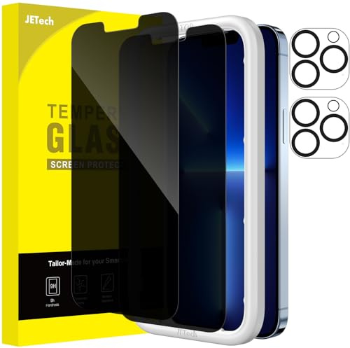 JETech Sichtschutz Schutzfolie für iPhone 13 Pro Max, 2+2 Stück | Anti-Spy Blickschutz Gehärtetes Glas Schutzfolie, mit Kameraschutz, Einfache Installationshilfe