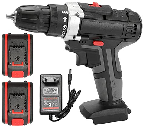Geevorks Perceuse visseuse électrique 36 V 1450 rmp 28 N.m avec 2 piles rechargeables 1 300 mAh tournevis sans fil avec lumière LED pour la maison et le transport extérieur