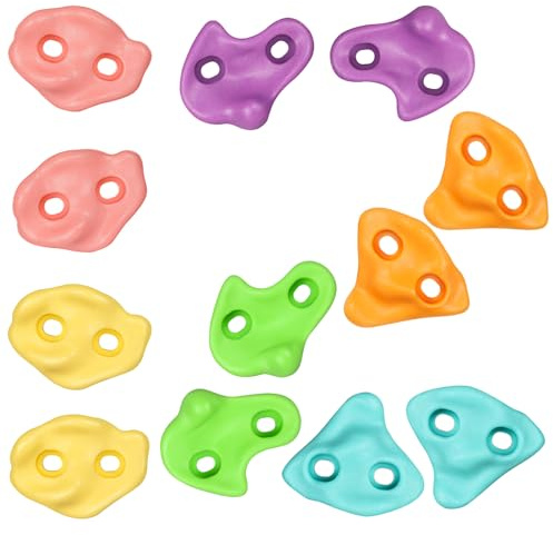 TOPNEW 12PCS Climbing Holds for Kids, Rock Wall Climbing Kit with Hardware for Indoor and Outdoor Climbing Wall, Pastel Color