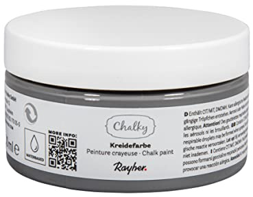 Rayher Chalky, Kreidefarbe auf Wasserbasis, dunkelgrau, Dose 100 ml, für Shabby-Chic, Vintage- und Landhaus-Stil-Looks, 35047570