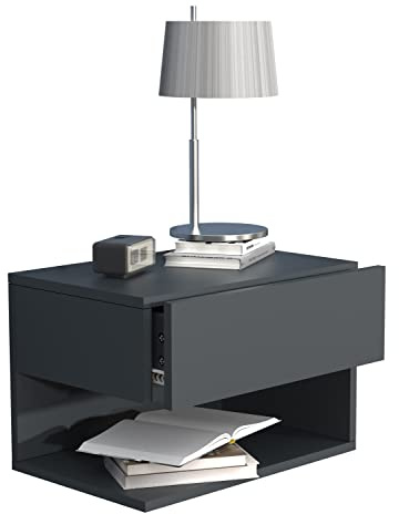 VCM Nachttisch 45x32x30 cm 1 Schublade 1 Fach Wandmontage Nachtkonsole | Ablage- und Stauraumlösung direkt neben dem Bett - praktisch fürs Schlafzimmer - für Erwachsene und Paare
