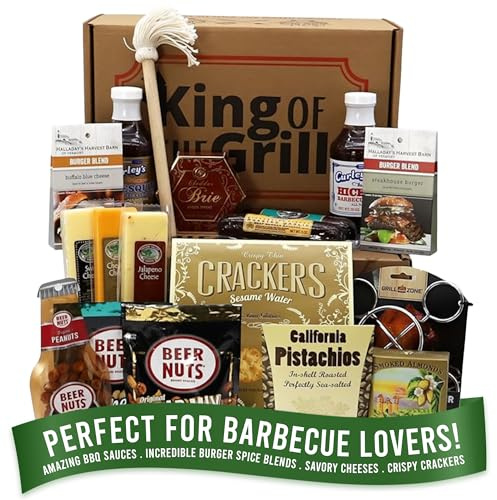 Gift Basket Village King of the Grill Gift Box - Includes BBQ Sauces, Burger Spice Blends, Cheese, Sausages, Grilling Accessories & More - Gifts for Men - BBQ Gift Set for Birthday, Anniversary & More