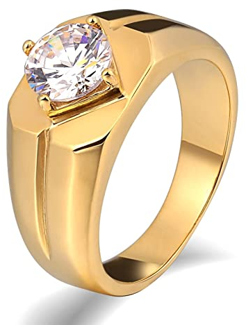 Whoiy Zarter Ring Gold, Partner Ring Gravur 10mm Edelstahl Punk Ringe Männer Runden Zirkonia Ringgröße 57 (18.1) Gravierbar