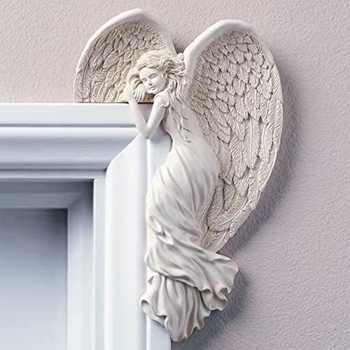 Türrahmen Ornament Engel Figuren Wand Skulptur 3D Statue Vintage Engelsflügel einzigartige Kunstwerke Garten Indoor Heimdekoration Hochzeit Party Türecke Schutzengel Weinachten Geburtstag Wandfigur