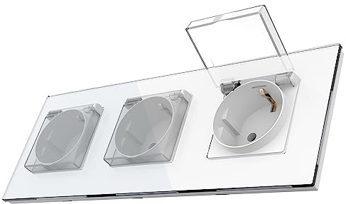 PULSAR Steckdosen mit Deckel 3 Fach Weiß Glas Unterputz 3er Steckdose mit Deckel Feuchtraum-Steckdose IP44 Wandsteckdose 228x86mm Geeignet für Küche, Bad