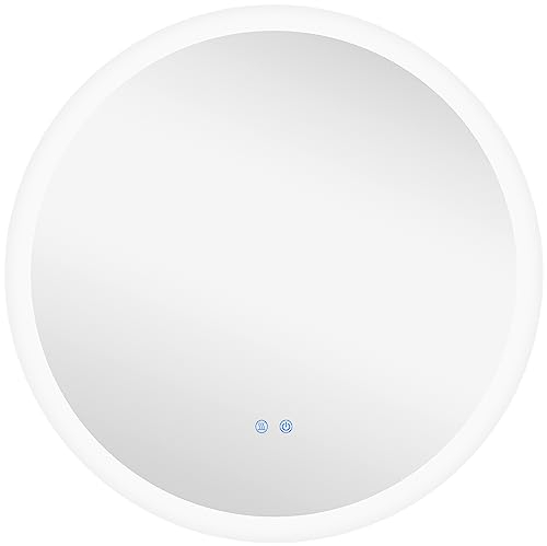 kleankin Espejo de Baño Redondo con Luces LED 70x70 cm Espejo con Iluminación Antivaho 3 Luces de Color Función de Memoria Interruptor Táctil Plata