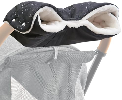 Lonimia Kinderwagen handwärmer Handschuhe,Kinderwagenmuff mit Fleece Innenseite,Kinderwagenhandschuhe,Universalgröße handmuff für Kinderwagen Wasserfest Winddicht für Kinderwagen Buggy (Schwarz)