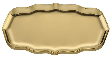 Vassoio da portata in acciaio inox, organizer per cosmetici, piatto decorativo per gioielli/candele, vassoio per asciugamani in metallo, piatto da portata, supporto da dessert (oro)