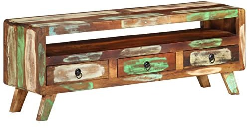 Homgoday Mobile Porta TV Multicolore 110x30x40 cm in Legno di Recupero, Mobile Porta TV, Mobiletto Basso per TV Tavolino da Salotto Supporto TV per Soggiorno