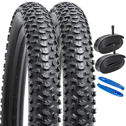YunSCM 2 st vikbara 20 tums cykeldäck 20 x 2,125 kappa 57–406 och 2 st 20 tums cykelslangar AV32 mm Schrader ventil kompatibel stad/väg/mountainbike däck och slang