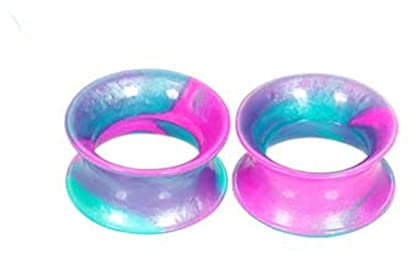 KnSam 25mm Piercing Hoop Tunnel 2er Set, Rosa Grün Ohrringe Rosa Grün Hoop Tunnel Dehnstab, Silikon Tunnel Piercing-Schmuck