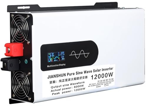 Qiang Convertisseur Pur Sinus 12V 24V 48V 60V 72V 96V à 220V 230V Transformateur de Tension Onduleur Solaires avec 2 AC Prises & Affichage LCD,pour RV,Voyage,12000W-72V