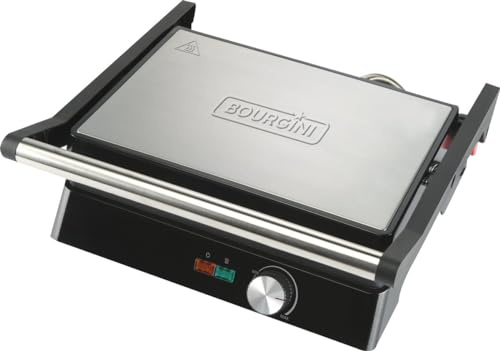BOURGINI Contact Grill Classic - Panini-Grill und Sandwich-Maker - Antihaftbeschichtung - Schwimmdeckel - Edelstahl - BPA-frei - Schwarz - Modern