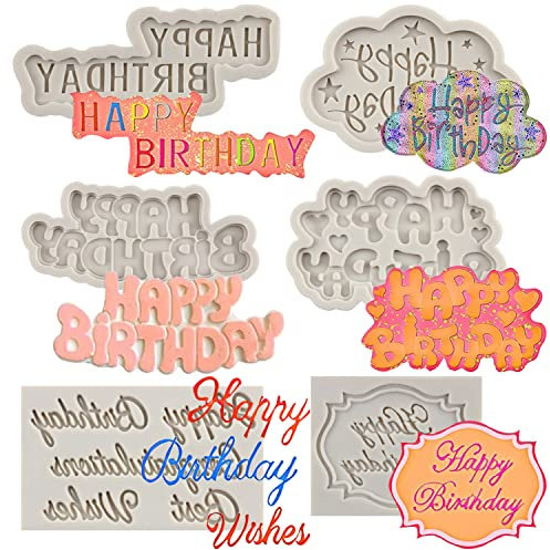 MYPRACS 6 Stück Happy Birthday Silikonform Geburtstag Alphabet Fondantform | Buchstaben Fondant Schokoladenformen Kuchenformen für Kuchen Dekorieren Cupcake Topper Polymer Clay