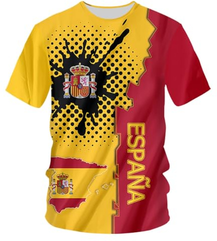 YuanDiann 2024 Europea Calcio Coppa Magliette Spagna Tifosi Fare Il Tifo Sport Casual Uomo Donna Bambini Bandiera Nazionale Stampa Manica Corta Girocollo Asciugatura Veloce Traspirante T Shirt 7# XXL