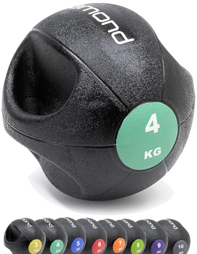 G5 HT SPORT DIAMOND - Balón medicinal con doble agarre de 3 a 10 kg, diámetro de 21 cm a 28 cm, para fitness, rehabilitación para gimnasio en casa y gimnasio (4 kg)
