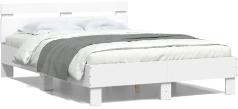 LAPOOH Bettgestell mit Kopfteil Beleuchtung Weiß 120x190 cm, Bett, Bed Frame, Familienbett, Bettrahmen, Bett Gestell, Bett Rahmengestell, Schlafzimmer Bett - 3207574