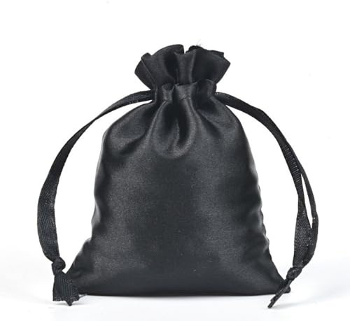 12 Stück Satinbeutel Schmuckbeutel,Klein Stoff Säckchen Zum Befüllen,Satin Säckchen Geschenkbeutel Stoffbeutel Satintasche für Schmuck Hochzeit Weihnachten Geburtstag Party Geschenk, 15x20cm Schwarz