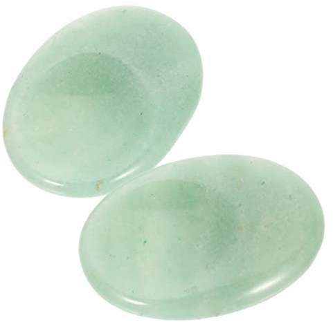 SEWOART Natural Aventurine Thumb Worry Stone 2pcs Set, Mini Portable Anxiety Relief Scraping Plate for Stress Reduction and Finger Massage Therapy