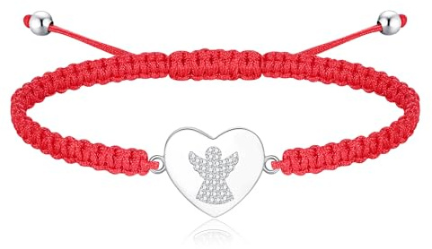 Jrêveinfini Schutzengel Herz Armband Damen Mädchen Kinder Silber 925, Engel Taufe Stoff Herz Armband Kommunion Mädchen, Glücksbringer Schulkind, Firmung Geschenke Geburtstag für Frauen Mädchen