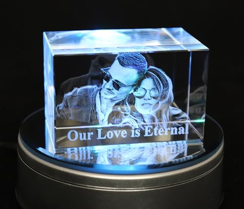 Personalised 3D Rectangular Photo Crystal Block, Custom Photo Cube for Wedding Anniversary, Birthday, Graduation, Housewarming Gift (Medium 80x50x50mm)