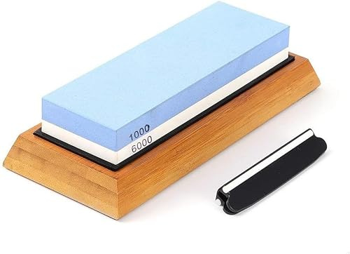 GYJZZW Knife Sharpening Stone–1000/6000 Grit Whetstone, Whetstone Sharpener Stone with Slip-Resistant Silicone Base|Best Wet Stone|Nonslip Bamboo Base & Angle Guide (Whetstone 1000/6000)