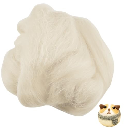BAIFULAI 100g Weiß Filzwolle zum Stricken, Trockenfilzen und Nassfilzen, Märchenwolle, Filzen Starterset für Kinder DIY Handwerk Deko
