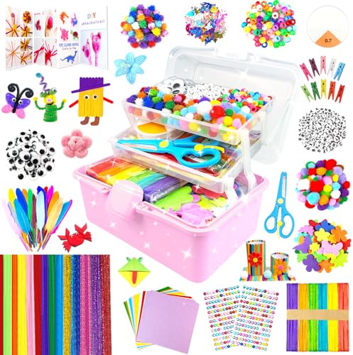 BNUZEIYI 3000 Manualidades Niños Kit Manualidades Caja con Limpiapipas Material para Niños de 4-6 6-8 8-12 años Material Escolar DIY Set Juguetes Regalos para Niñas, Rosa