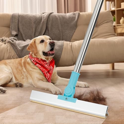 Râteau à tapis pour épilation des poils d'animaux – Balai réutilisable pour moquette réglable de 137,2 cm de long manche pour chien et chat – Brosse à poils courts pour tapis à poils bas, tapis de