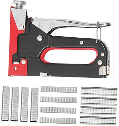 jojofuny Heavy Duty Multi Function Staple Tool with Spring Loaded Adjustable Mechanism and Ergonomic Curved Metal Handle for Upholstery and Nail Applications