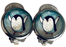 Cabochon Ohrclips Pinguin Hellblau weiß Comic Kinder mit Polster Edelstahl 8 mm oder 12 mm
