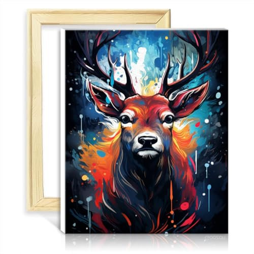 LiHEQING Ölgemälde „Hirsch im Sturm“, Ölgemälde, Malen nach Zahlen, Set für Kinder, Zuhause, Wohnzimmer, dekorativ, ohne Rahmen (60 x 75 cm)