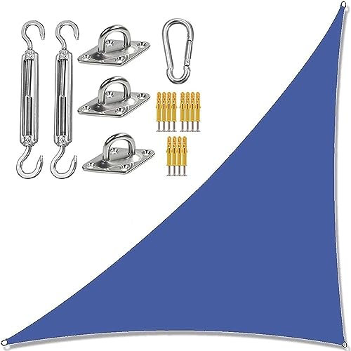 Outdoor Blue Waterproof Sun Sail Shade Canopy with Fixing Kit UV Block Garden Shade Sail for Picnic or Camping 3m x 4m x 5m