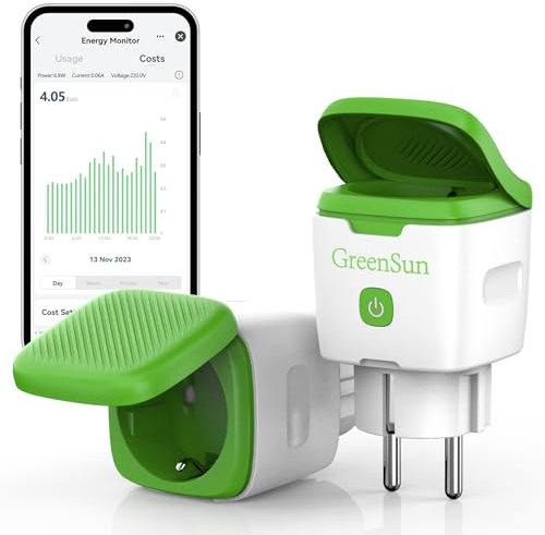 GreenSun Zeitschaltuhr Aussenbereich Aussensteckdose Wasserdicht - 2PCS WLAN Steckdose Outdoor Stromzähler für Steckdose Smart Life APP Kompatibel mit Alexa Google Home 16A