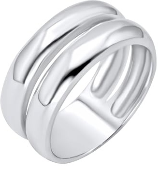 Silverly Anillo de Doble Banda Gruesa de Plata de Ley para Mujer | Banda Ancha Lisa Minimalista de Plata 925 | Joyería Clásica Sencilla de Plata 925 | Diseño Moderno y Audaz de Múltiples Bandas Curvas