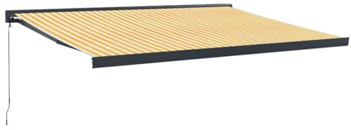 Auvent rétractable à bras tombant, protection solaire, manivelle manuelle, pare-soleil pour terrasse, balcon, angle réglable, jaune/blanc, 3 x 2,5 m, tissu/aluminium