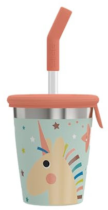 Sigg - Stainless Steel Children's Cup with Silicone Lid and Straw - Splash-Proof - BPA-Free - Lightweight and Robust - Unicorn - 0.35 L