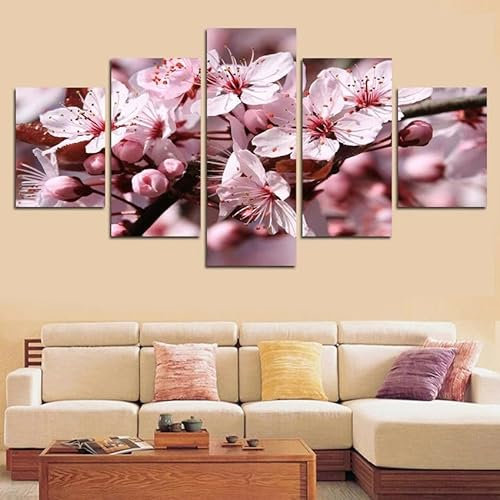 XINYUEST Cadre Decoration Murale Impression sur Toile 5 Parties Fleur de cerisier japonais Sakura Tableau Decoration Murale DéCoration Murale Pour Salon Chambre Maison Bain