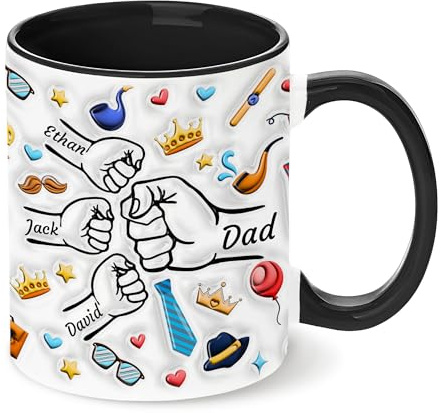 Easycosy Fathers Day Dad Gifts Personalised Mug (11oz/15oz) Custom Ceramic Coffee Mug Cup with Name Fist Personalised Gifts Father's Day Anniversary Birthday Gifts for Daddy Grandad from Daughter Son