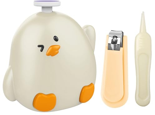 Lima per unghie elettrica per bambini, ricaricabile, kit manicure per neonati o adulti, 6 cuscinetti di ricambio per testine di macinazione, 1 tagliaunghie, 1 clip per naso (bianco)