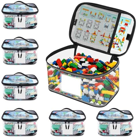 6 Bolsas de Almacenamiento de PVC para Juguetes, Bolsas para Almacenar Juguetes con Compartimento de Almacenamiento de Malla, Organizador Transparente para Juguetespara Guardar Rompecabezas, Libros