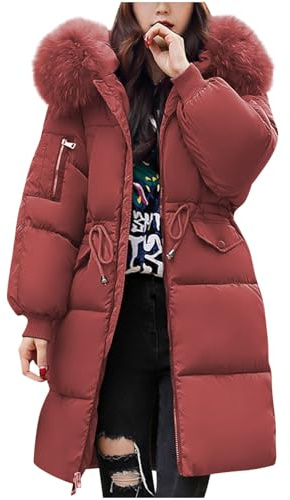HOOUDO Women Coat Women's Down Jacket Mid Lenght Winter Puffer Coats Ladies Jackets Plus Size Slim Trench Coat Warm Padded Quilted Outwear Women'S Jackets Lightweight